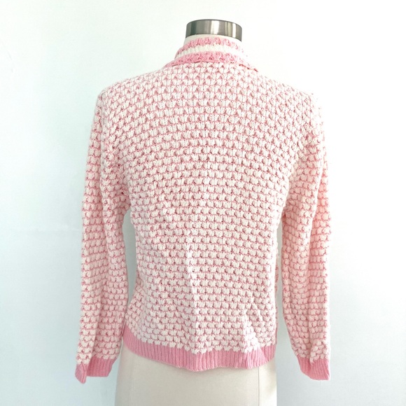 Vintage 50’s pastel pink & white knit open cardigan sweater - Picture 2 of 2
